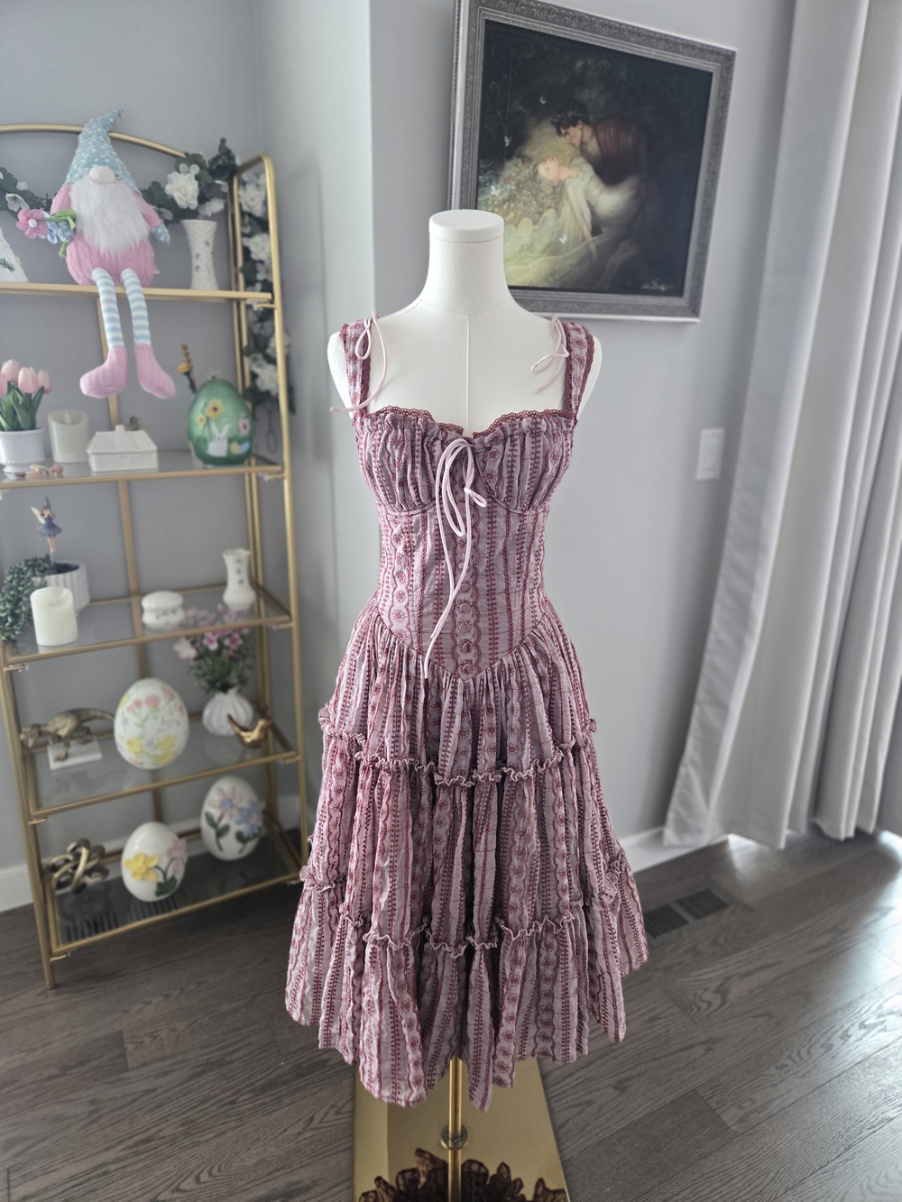 Cotton Tiered Red Midi Dress